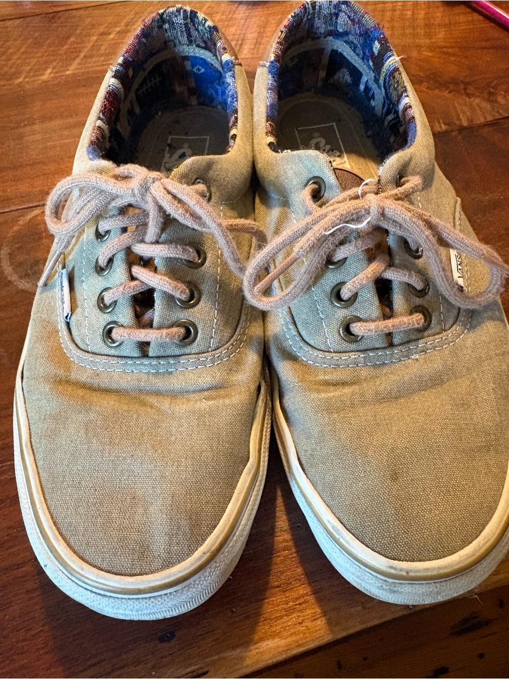 Vans Tan Canvas Low-Top Shoes with Colorful Aztec Lining